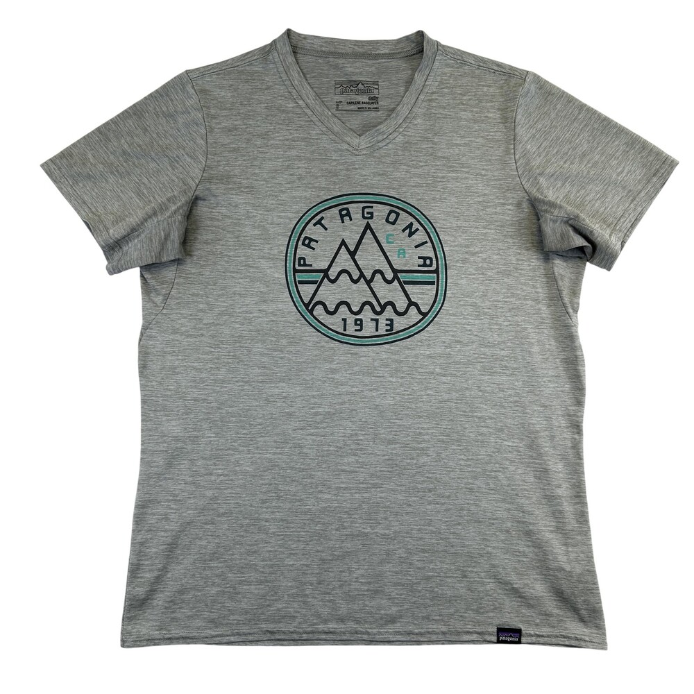 Patagonia Capilene Daily Baselayer Shirt Womens Small Gray V-Neck Graphic Tee